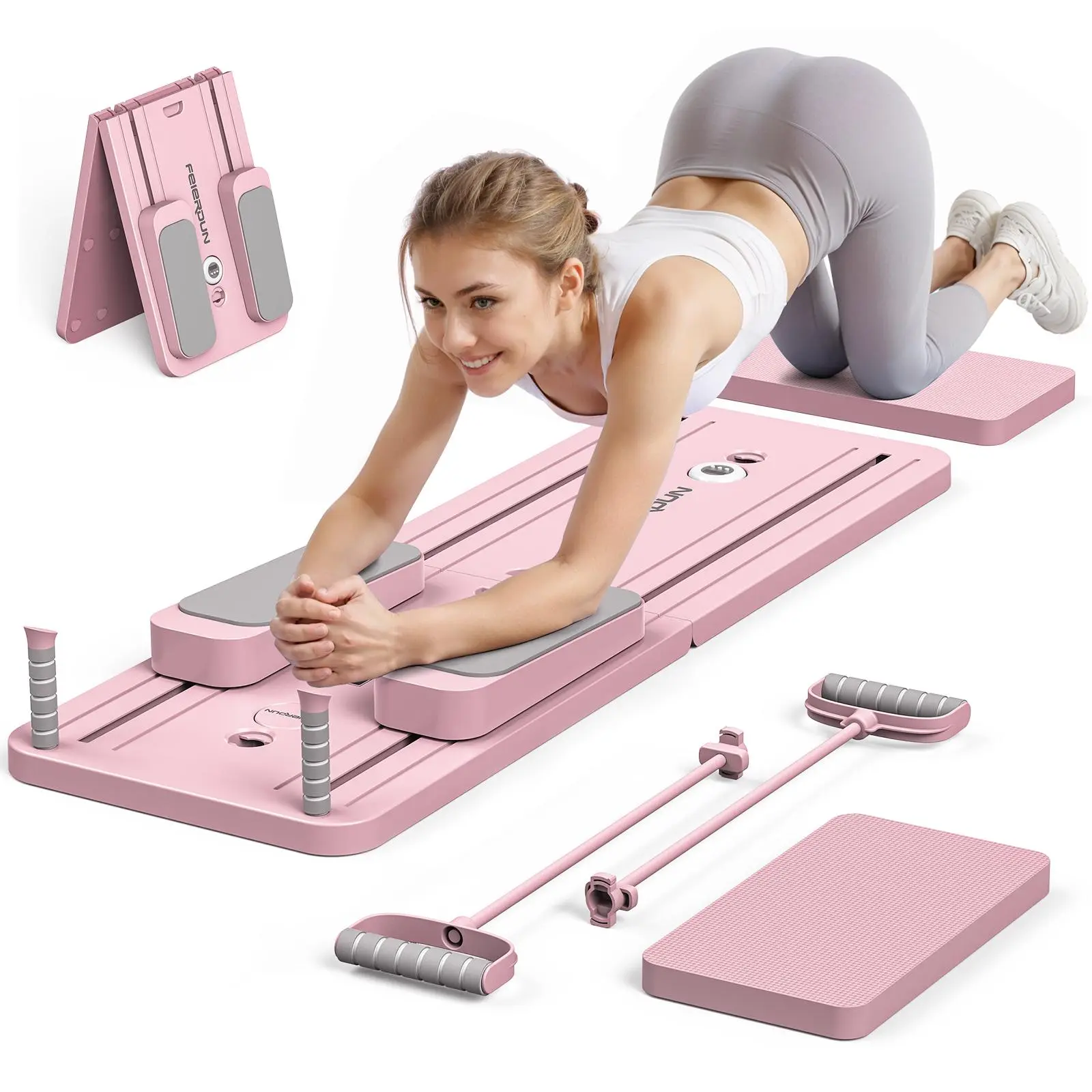 Pilate Yoga Workout - บอร์ดพิลาทิสแบบพับได้ อุปกรณ์ฝึกกล้ามเนื้อหน้าท้องอเนกประสงค์ เครื่องออกกำลังกายหน้าท้องสำหรับยิมที่บ้าน อุปกรณ์โยคะพิลาทิสแบบใช้งานคู่สำหรับกระชับเอวและขา