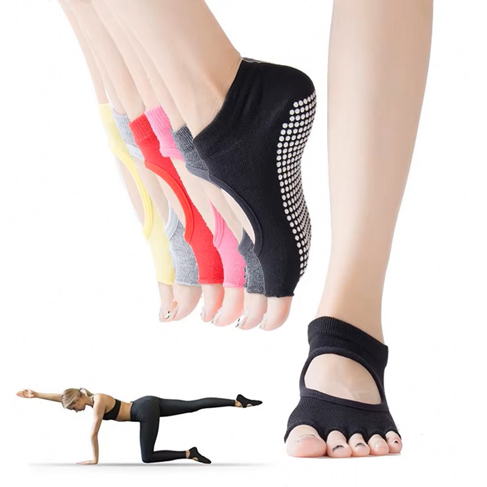 Medias Para Pilates Y Yoga - ถุงเท้าโยคะห้านิ้วแบบเปิดหลัง ระบายอากาศได้ดี สำหรับพิลาทิส กีฬาแบบเท้าเปล่า ใช้ได้ทั้งที่บ้านและในสตูดิโอ ถุงเท้ากันลื่น