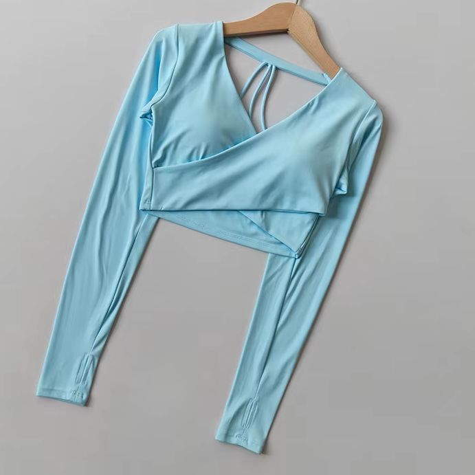 เสื้อครอปท็อปแขนยาวคอวีสำหรับผ - Pilate Yoga Workout บทวิจารณ์และราคา